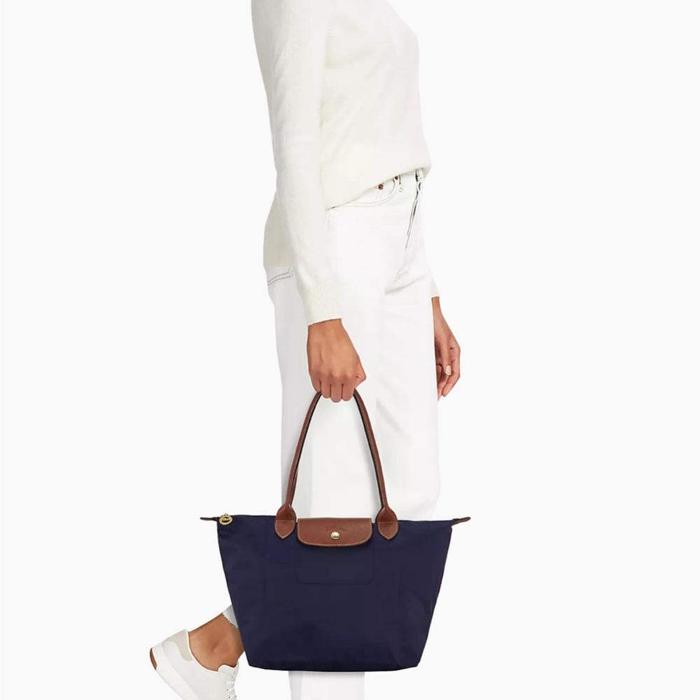 Longchamp Medium Le Pliage Nylon Shoulder Tote Navy or Black and Paper - Picture 2 of 16
